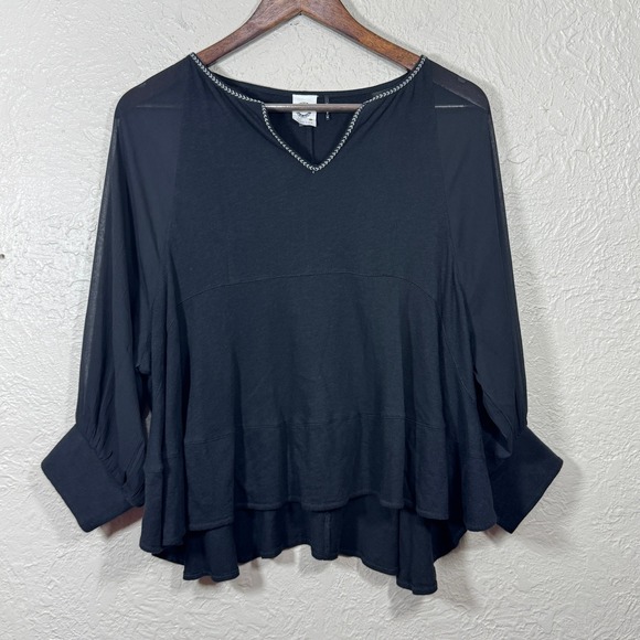 Anthropologie Tops - Akemi + Kin Anthropologie Top XS Fenn Black Boho Sheer Babydoll Peasant OB553735